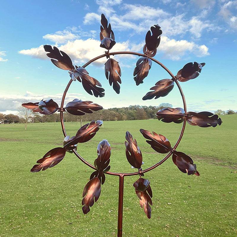 Wind Sculpture Spinner Garden Windmill Unique Magical Colourful Metal Windmil Rotating Leaves Wind Chimes Lawn Decoration