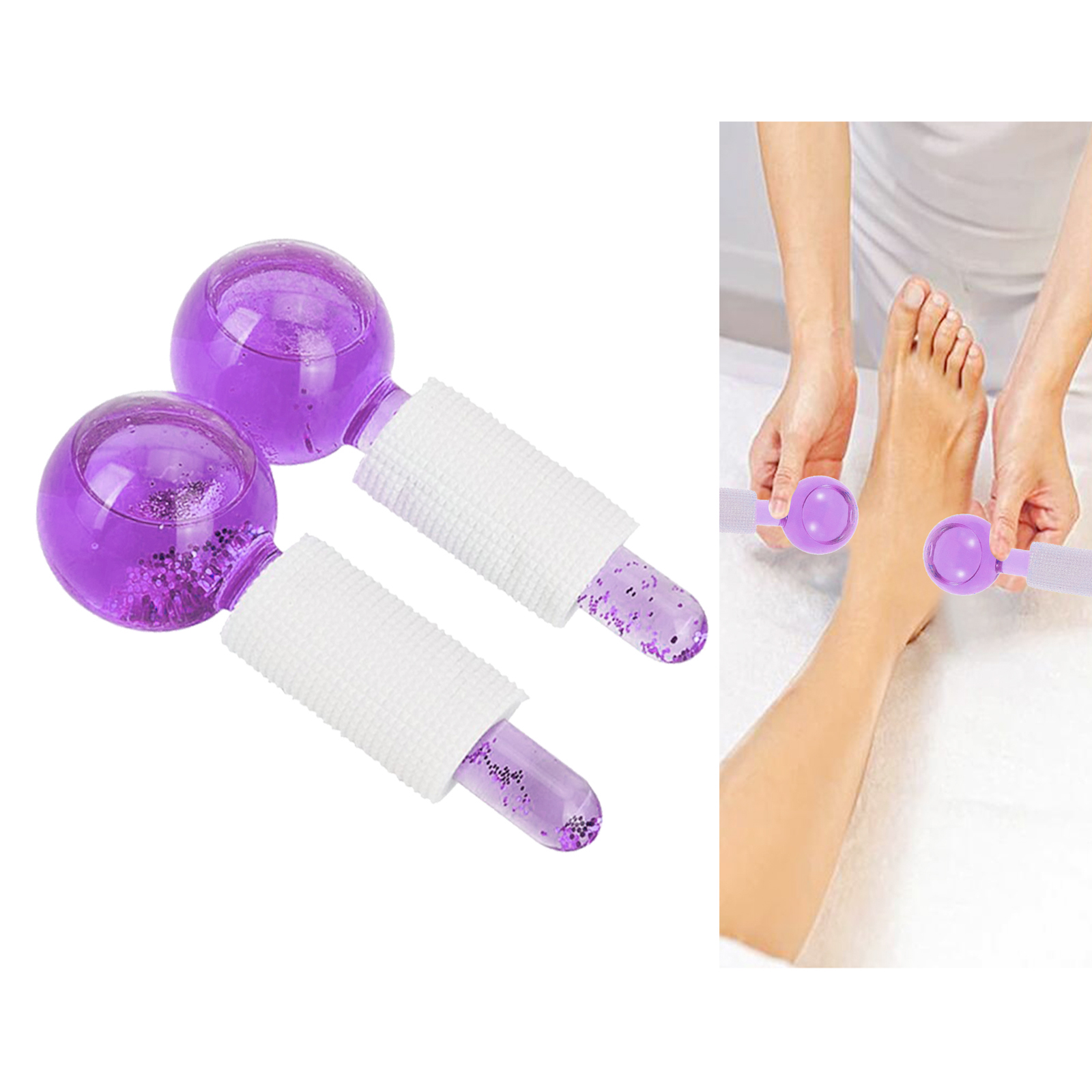Facial Koeling Ijs Globes 2 Stuks Crystal Glas Massage Roller Voor Gezicht Eye Massage Facial Massage Gereedschap: Purple Pink