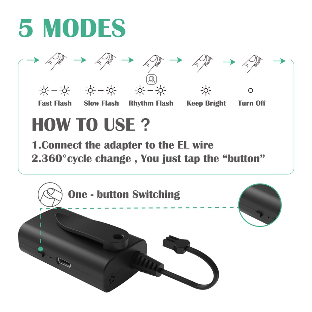 USB EL Wire Adapter Rechargeable EL Wire Adapter Driver For Neon Light 5 Modes Switchable