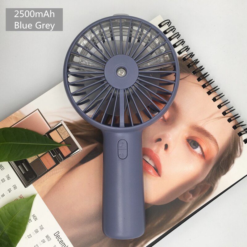 Draagbare waternevelventilator op batterijen, elektrisch, oplaadbaar via usb, draagbare mini-ventilator, koel-airconditioner, luchtbevochtiger voor buiten.: Grijs