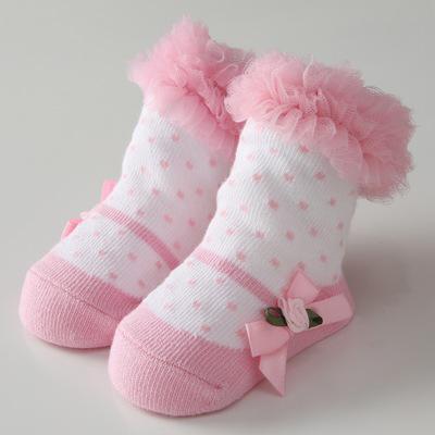 Meias de Algodão do bebê Rosa Arco vestido de Princesa da Primavera E do Outono Do Bebê Meninas Casuais Bonito Padrão de Renda Crianças Meias de Inverno Meias Quentes crianças: 24 m