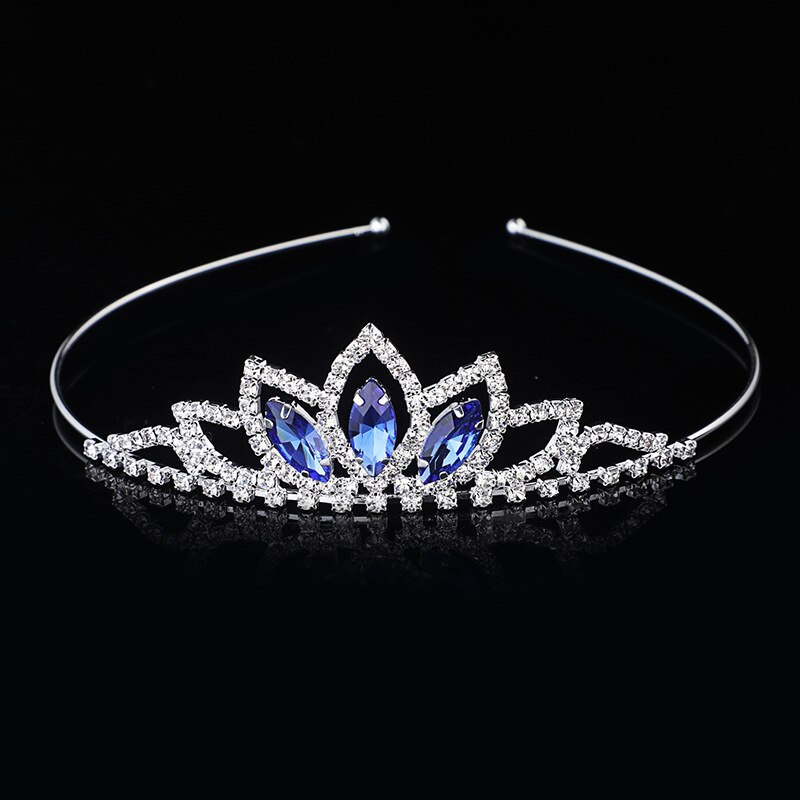 AINAMEISI Crystal Glass Crown Headband Children Girl Princess Crown Headdress Wedding Hair Accessories Party: blue