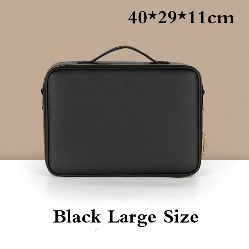 Borsa per trucco da viaggio in pelle PU da donna organizzatore professionale per la conservazione di cosmetici custodia per valigia per estetista: Black Large Size