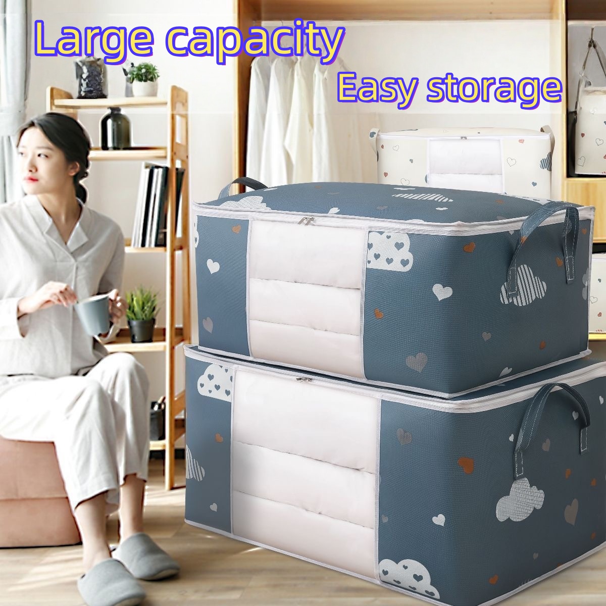 Sac de rangement polyvalent de grande capacité avec poignées, tissu Non tissé anti-poussière, résistant à l'humidité et sans odeur