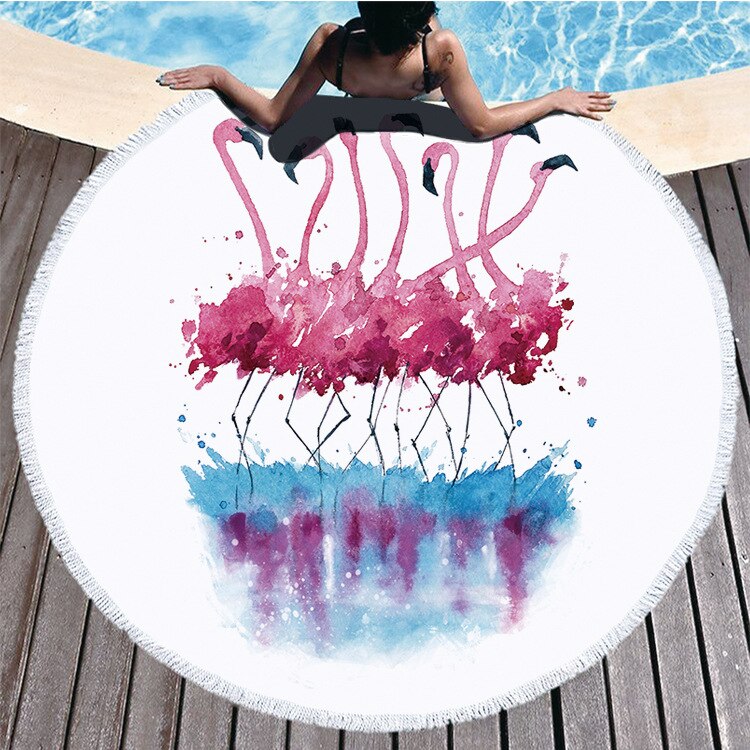 Runde Saugfähig Schnell trocknend Strand Handtuch Schnell Trocknendes Strandtuch Sommer Flamingo Frische Muster Bad Handtuch: ST-00036