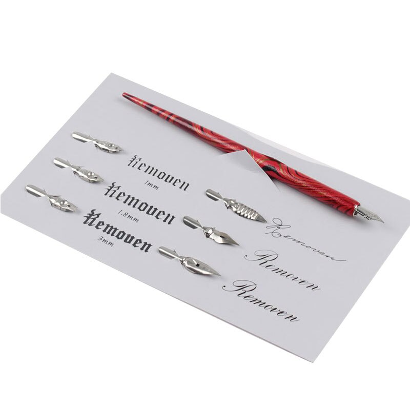 Dip Pen Wood Handcrafted Calligraphy Nib Holder Set with 6 Nib for Practicing Different Fonts Office Supplies School Dip Pens: Red