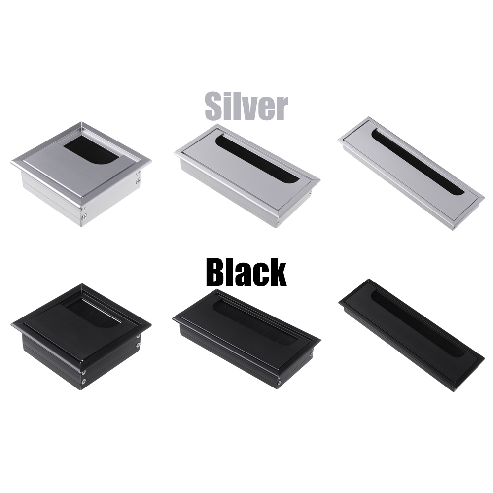 Aluminum Alloy Grommet Office Table Desk Wire Buckle Line Hole Cover Outlet Port with Black Brush Line Box Cable Clamp Rectangle