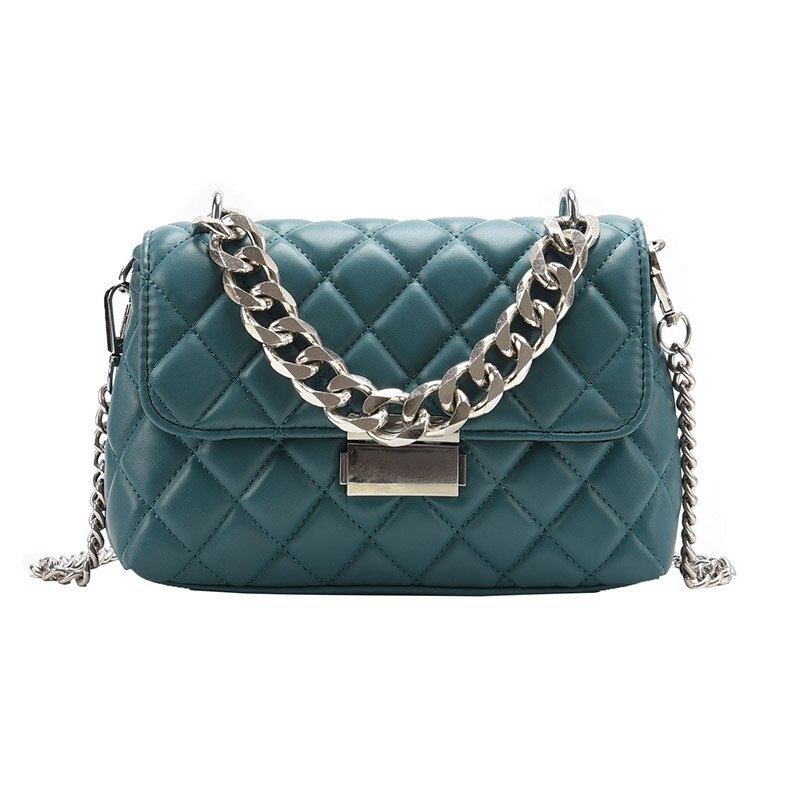 ATLI Neue Silber Kette Kleine Klappe Umhängetaschen für Frauen PU Leder Schulter Handtasche: blau