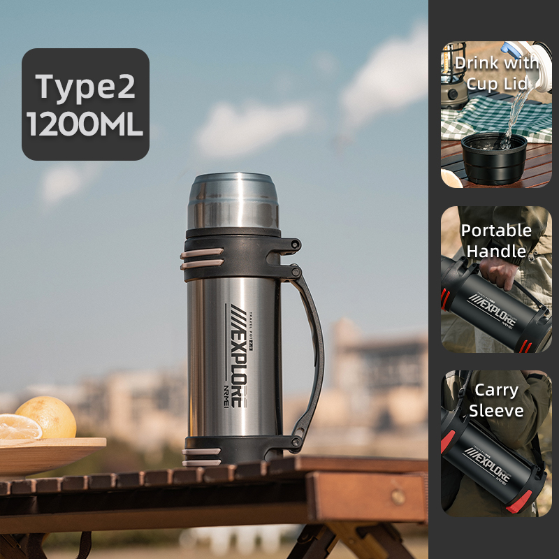 Large Capacity Thermos Bottle with handle Double-wall vacuum Insulated Bottles Leakproof Water Jug for Travel Hiking Camping: black