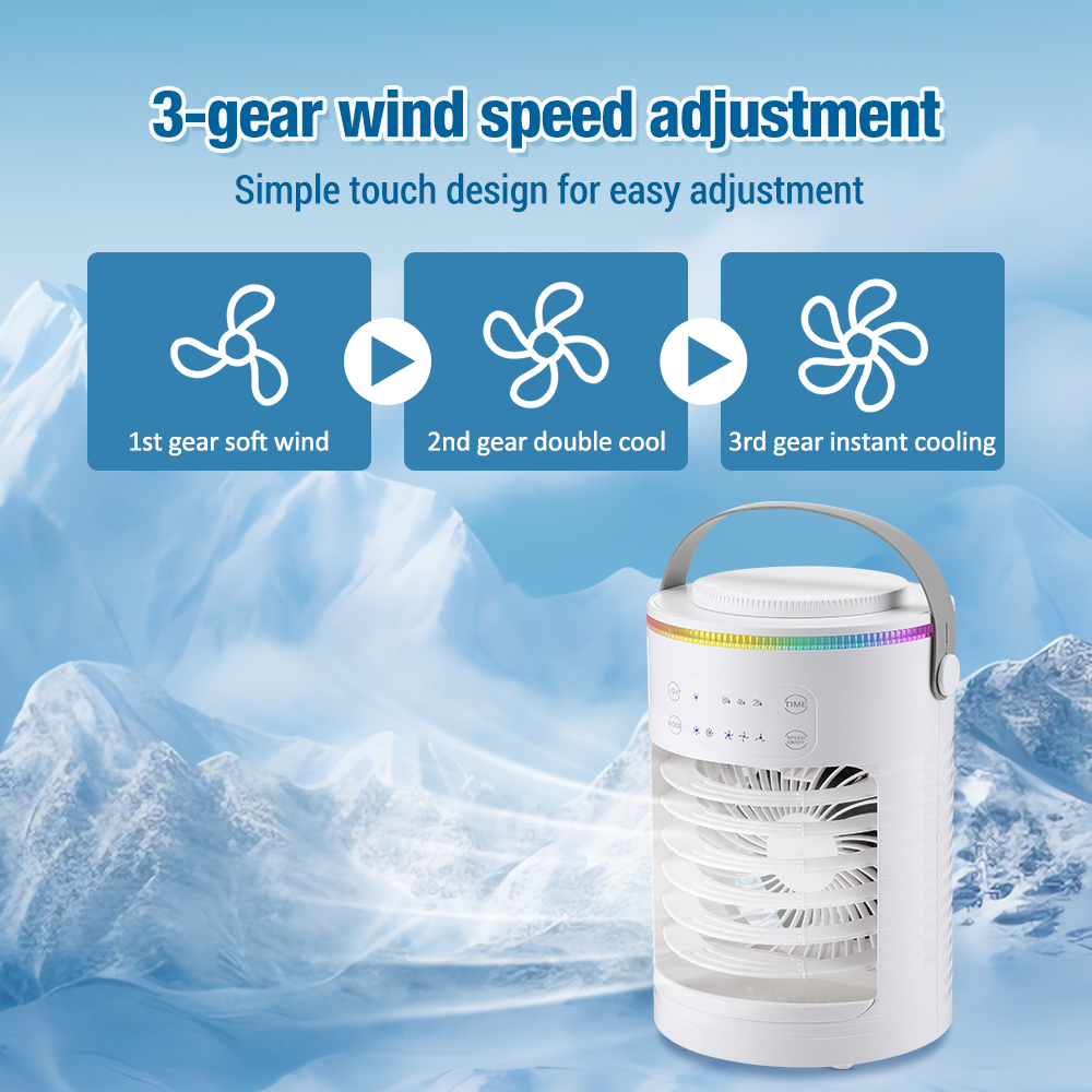 Ventilador humidificador de aire portátil, ventilador de aire acondicionado con tanque de agua de 600ml, Enfriador de aire recargable por USB, ventilador de pie inalámbrico silencioso