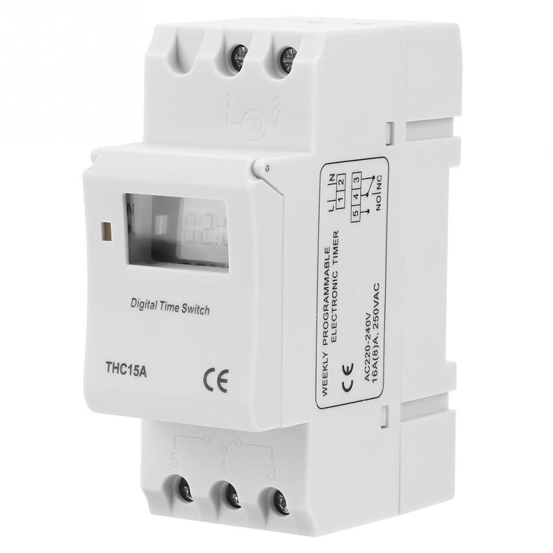 7 Days Programmable Digital Timer Switch Relay Control THC15A 220-240VAC 16A Electronic Weekly Din Rail Mount Timer Switch