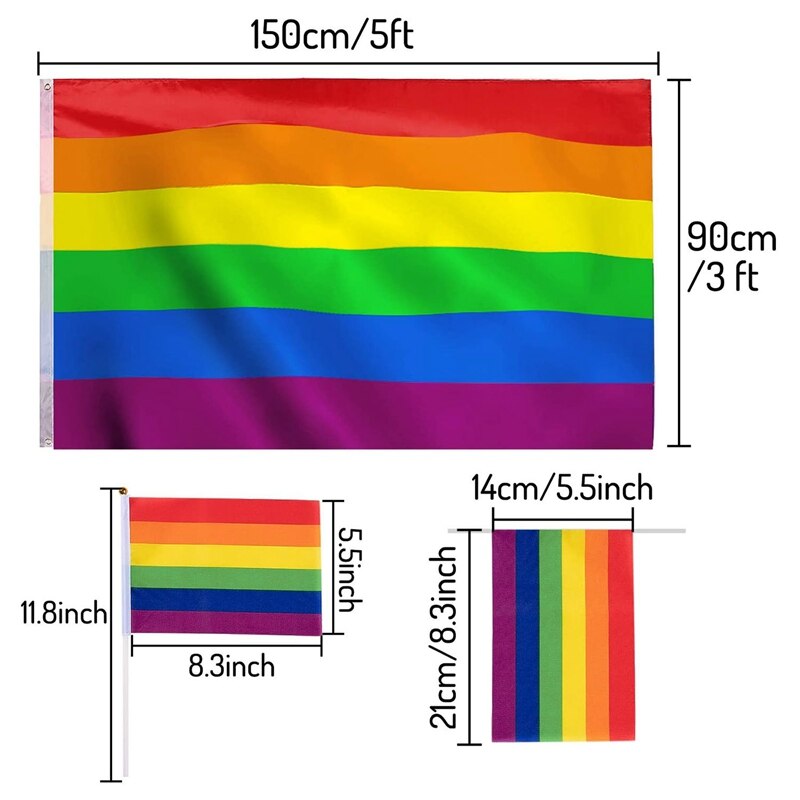 12 Pack Gay Pride Regenboog Vlag Set Grote Vlag Banners Bunting Vlaggen En Kleine Hand Vlag Met Sticks Voor Party parade