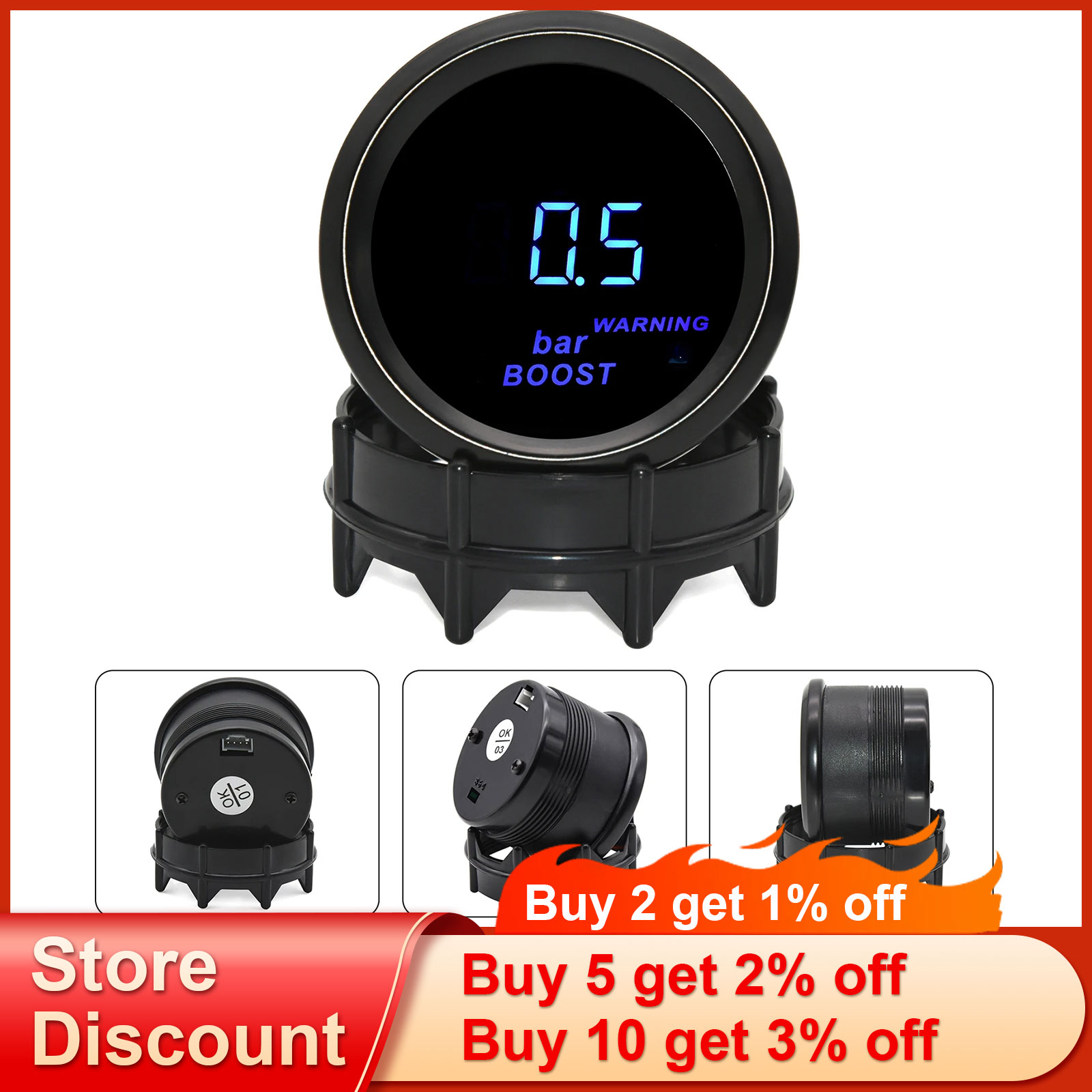 Auto Digital Manometer 52mm Turbo Schub PSI Bar Öl Druck Öl Wasser Temp Messgerät Voltmeter Tachometer RPM Meter Mit warnung Licht
