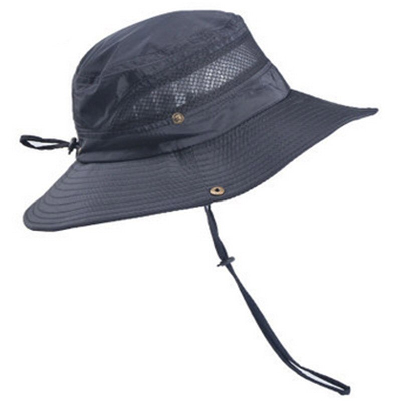 Jahrgang Cowboy Hütte Männer Gittergewebe Eimer Kappen Für Männer Sommer Kappen Breite Krempe UV Schutz Klappe Hütte Männer Ich bin Freien Atmungsaktiv Strand Kappen: Schwarz