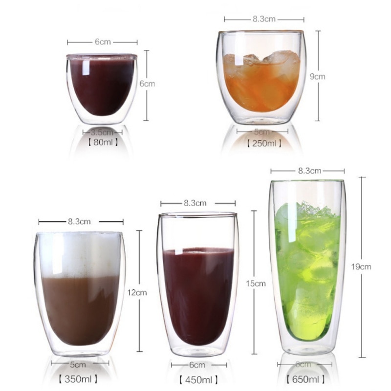 80 -650ml Double Wall Glass Shot Wine Beer Glass Double Wall Coffee Cup Tea Set Glasses Cup Heat Resistant Glass