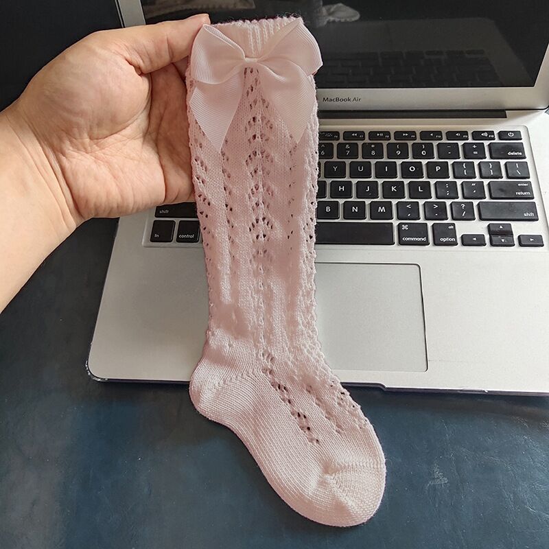 freundlicher Socke BöGen königlich Stil Mädchen Knie Hohe Socken Baby Kleinkind Bowknot in Rohr Socken freundlicher Aushöhlen Socke Süssigkeit Farben: dunkel Rosa / L (3 zu 5 Jahre)