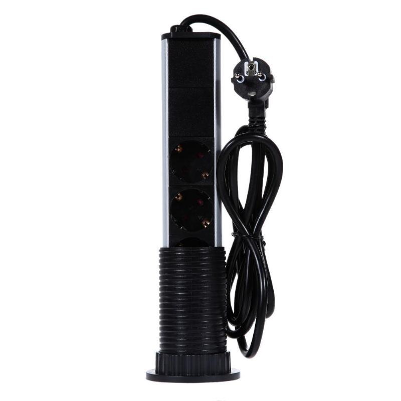UK/EU Plug 220V 16A PULL POP UP Electrical 3 Plug Socket 2 USB Desk Table Plug Sockets Retractable for Countertops Worktop