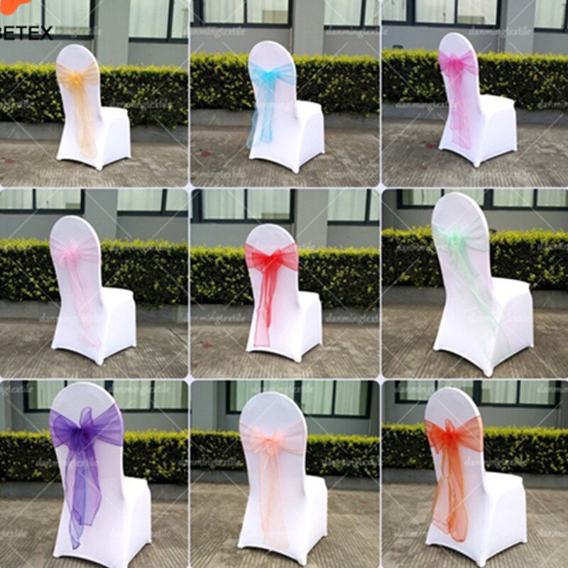 Wedding Decoration Chair Cover Band Ribbons Chair Backs with Bows for Party Hotel Banquets with Tulle Streamers 25PCS/LOT