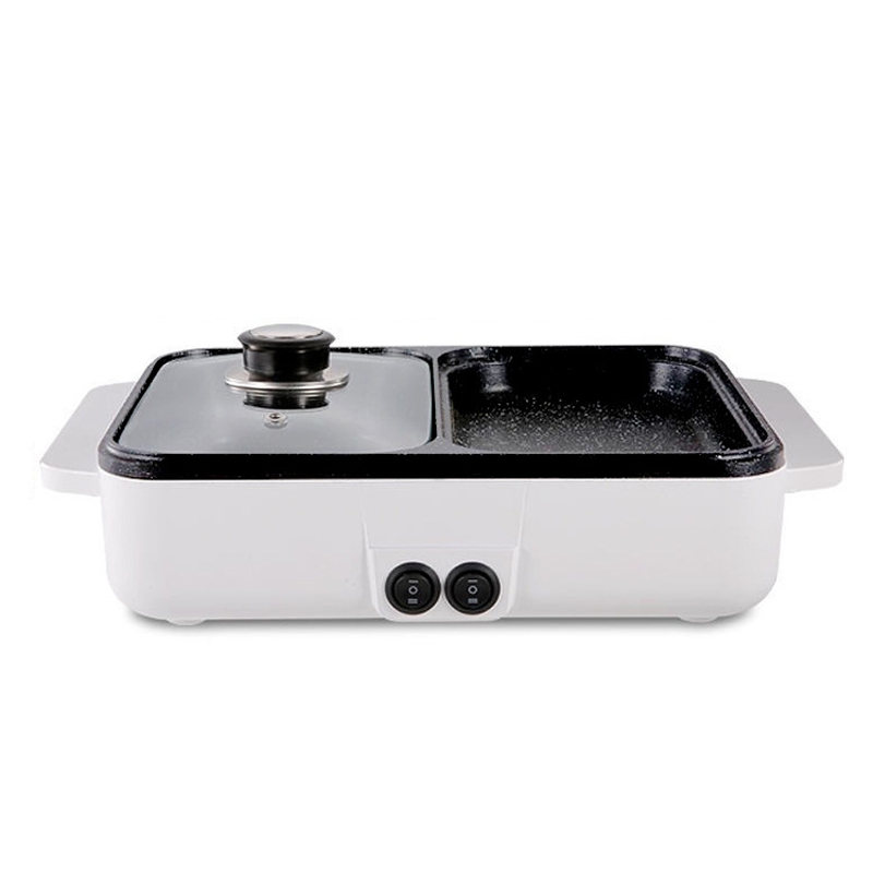 Horno eléctrico 2 en 1 para máquina de barbacoa, olla de cocina eléctrica, olla a la parrilla, decocción de doble uso, Multicooker, sartén para barbacoa de 220V: A white / EU