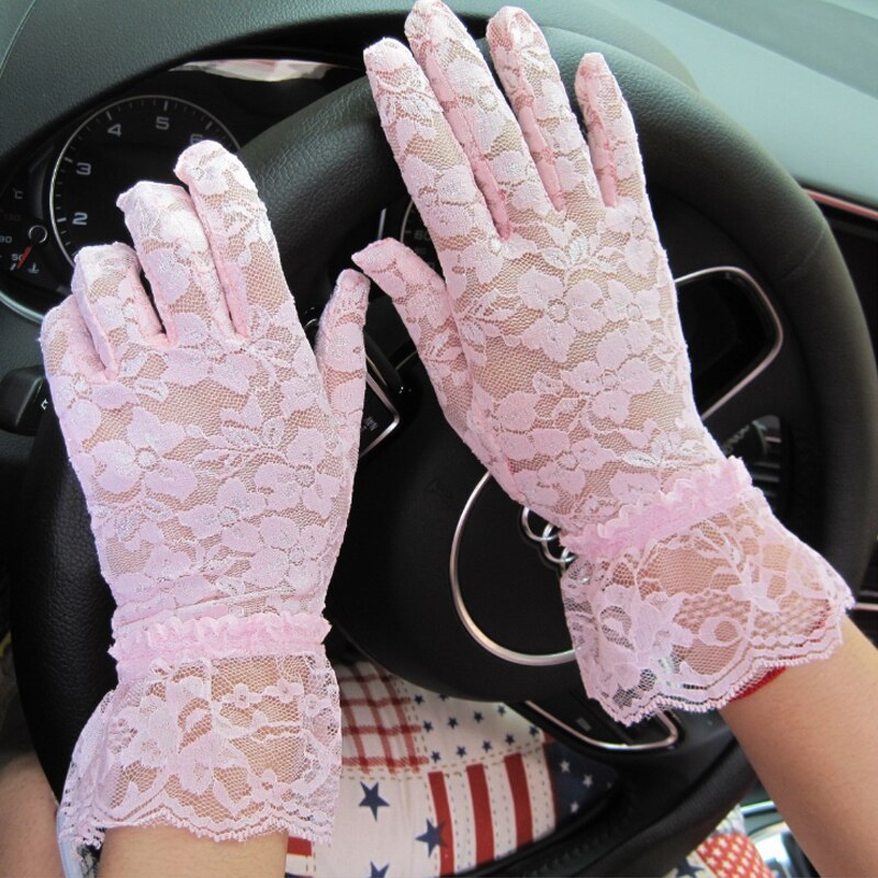 Guantes de encaje calados para protección solar, encaje delicado patrón Jacquard, accesorios de boda