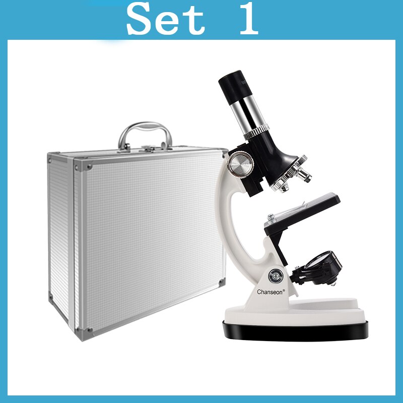 100X-600X-1200X Kids Beginner Biological Upgraded Microscope Metal Body LED/Mirror Light Source with Carrying Alloy Storage Box: Set One
