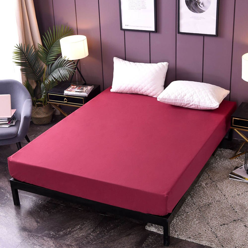 137x190cm Luxe Lakens Voorzien Microfiber Rimpel Vervagen Vlekbestendig Laken Matras Protector Meer Vel: Wine red QUEEN