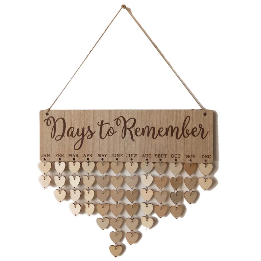 Chritsmas Birthday Special Days Reminder Board Home Hanging Decor Wooden Calendar Board Hanging Ornament Year Decoration: Light Grey