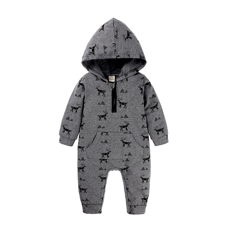 Baby Jumpsuit Camouflage Hooded Jumpsuit Baby Lange Mouwen Cartoon Herten Man Warm Romper Baby Boy 0-24M: deer / 6m