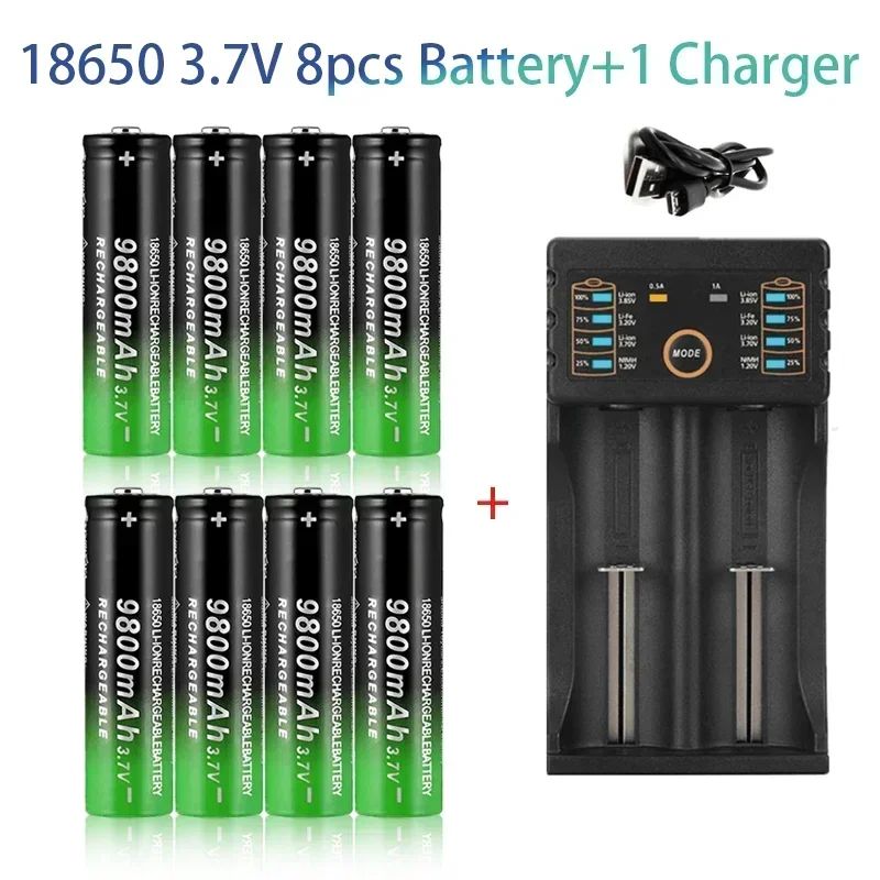 18650 3.7V 9800mah Lithium Batteries Flashlight 18650 Rechargeable-Battery for Flashlight + USB charger: Beige