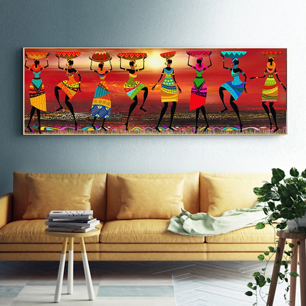 Cuadros WANGART, Cuadros de arte Tribal, pinturas africanas de mujeres bailando, pintura al óleo, sala de estar cuadro Para, lienzo impreso, decoración del hogar