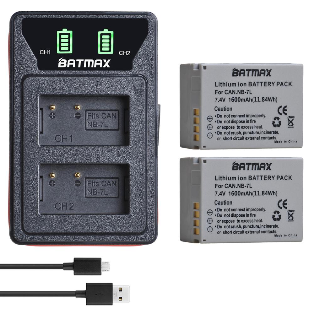 Batmax NB-7L Nb 7L NB7L Batterij + Led Usb Dual Charger Met Type C Poort & Usb Kabel Voor canon Powershot G10 G11 G12 SX30IS