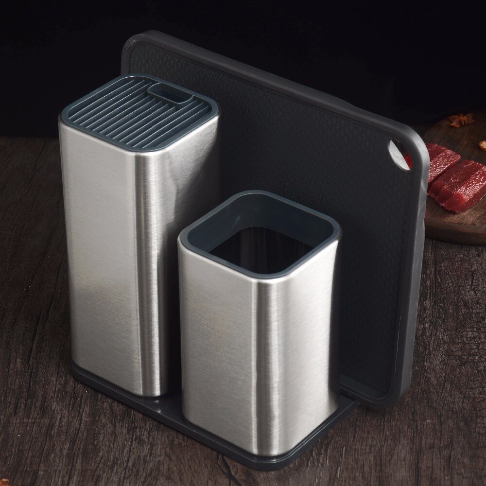 XYj Chef Knife Stand Stainless Steel Kitchen Knive Holder Block Double Shelf Big Capacity Chopping Board Tools