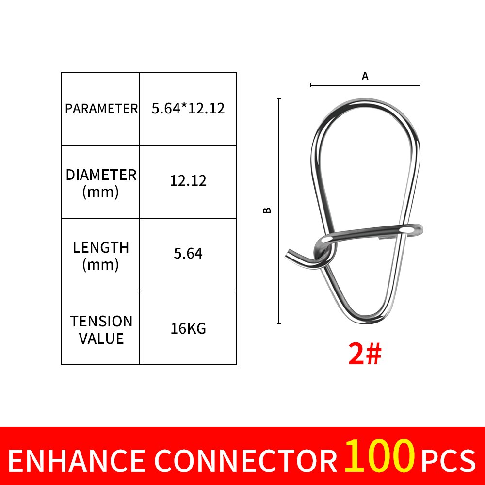 FISH KING 100pcs Stainless Steel Fishing Connector Fast Clip Lock Snap Swivel Solid Rings Safety Snaps Fishing Hook Tool Snap: Red