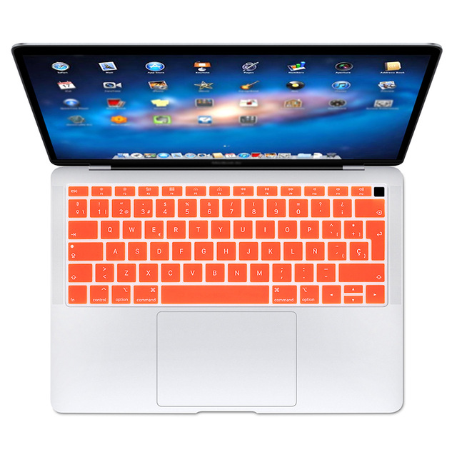 Spanish EU Teclado Keyboard Protector Cover Protective Skin For Apple MacBook Air 13 13.3 Inch A1932 Touch Fingerprint: Orange