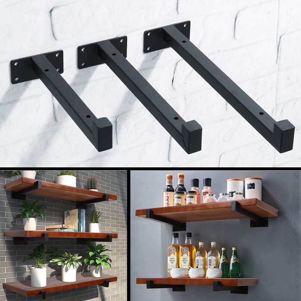 1/2/4pcs Black Industrial Iron Floating Bracket Heavy Duty Shelf Table Scaffold Board Wall Mounted Multifunctional Home Hardware