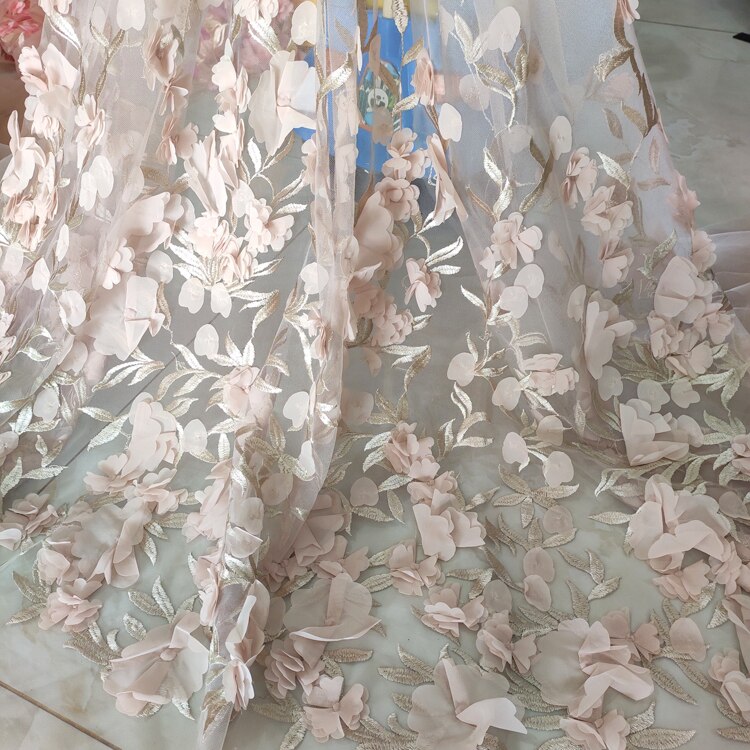 Three-dimensional Colorful Chiffon Flower Mesh Embroidery Fabric For Skirt Wedding Dress Fabric