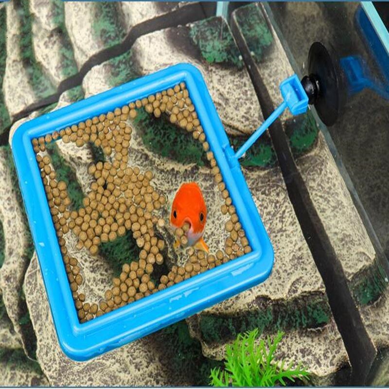 Aquarium Feeding Ring Fish Tank Station Floating Food Tray Feeder Square Circle Accessory Fish Food Feeder Suction Cup Blue
