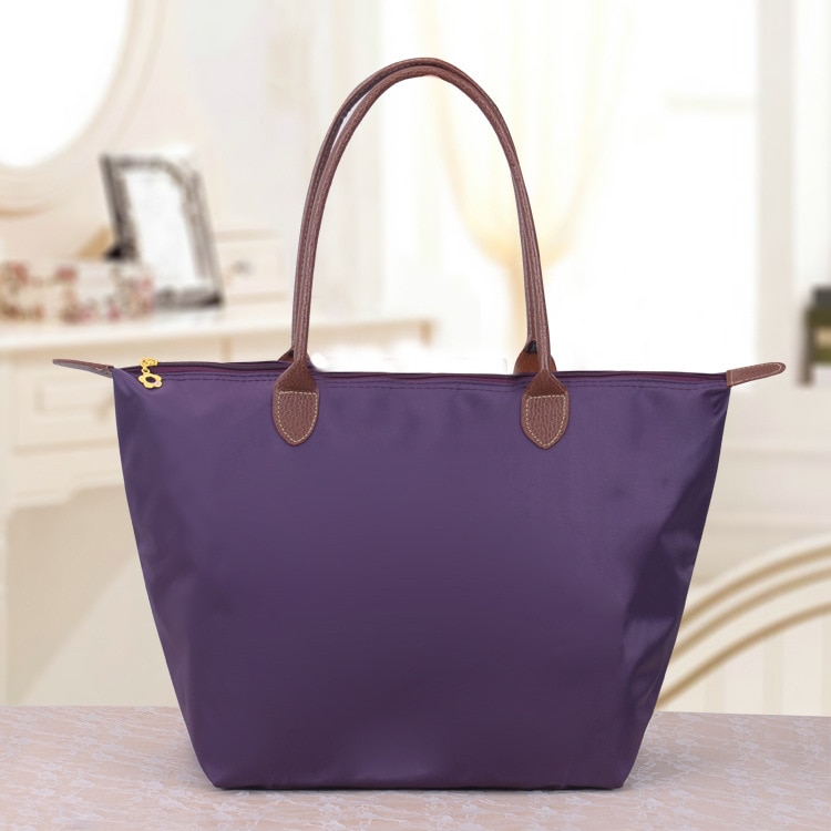 Women's Light Beach Tote Handbags Casual One Shoulder Messenger Solid Color Bag Large Capacity Dumpling With Zipper Shopping Bag: Purple