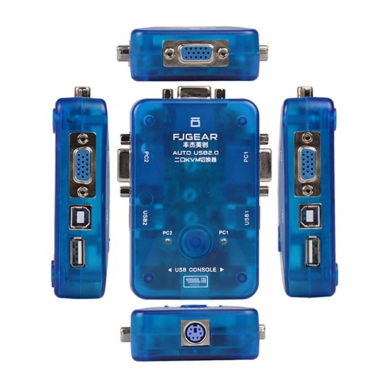 Selector de interruptor automático KVM, 2 puertos USB, dos en uno, interruptor de clave de acceso Vga, 2 puertos, compartir un juego de ratón y teclado, FJ-102UK de visualización