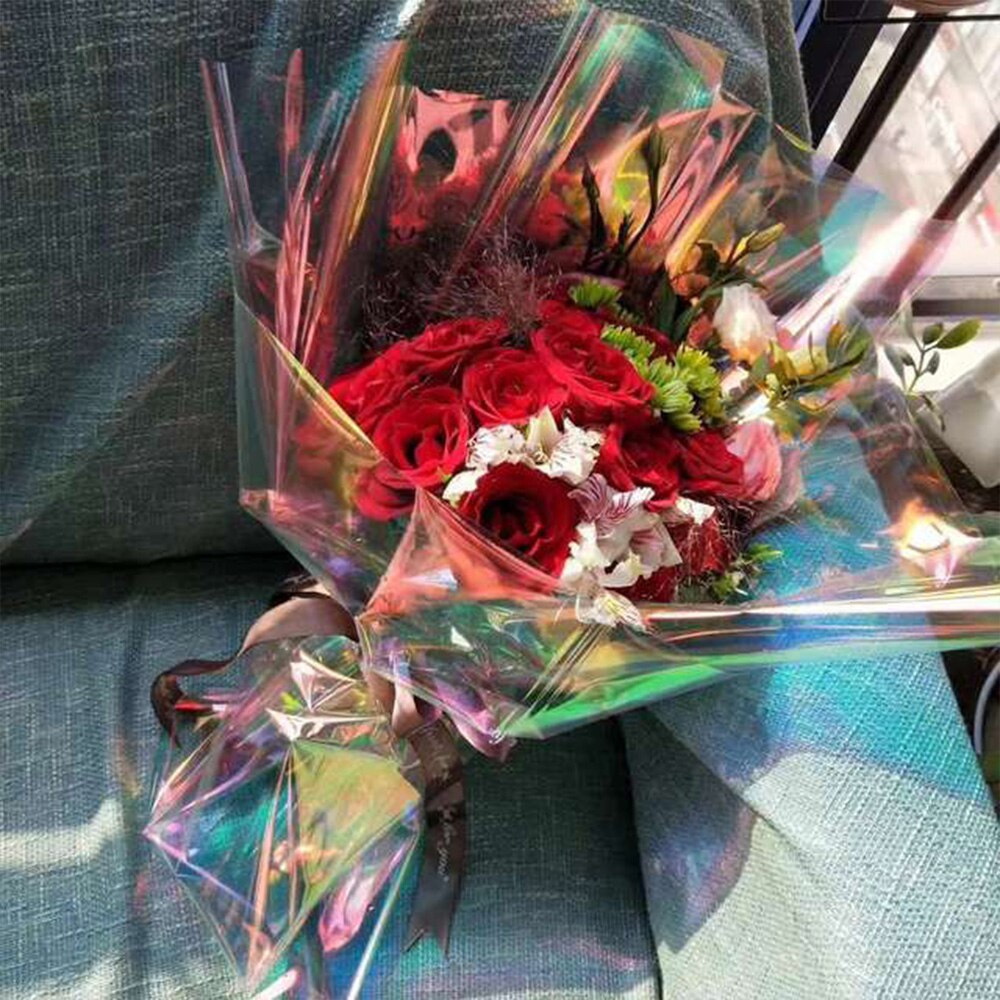 10m Iridescent Flower Bouquet Wrapping Cellophane Rainbow Film Valentines Day Packaging Birthday Wedding Party Decorations