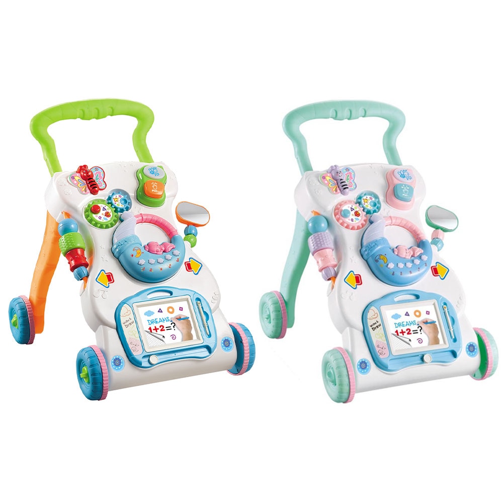 Baby walker legetøj multifuctional toddler trolley sidde-til-stå abs musikalske rollator med justerbar skrue baby aktivitet forsyninger