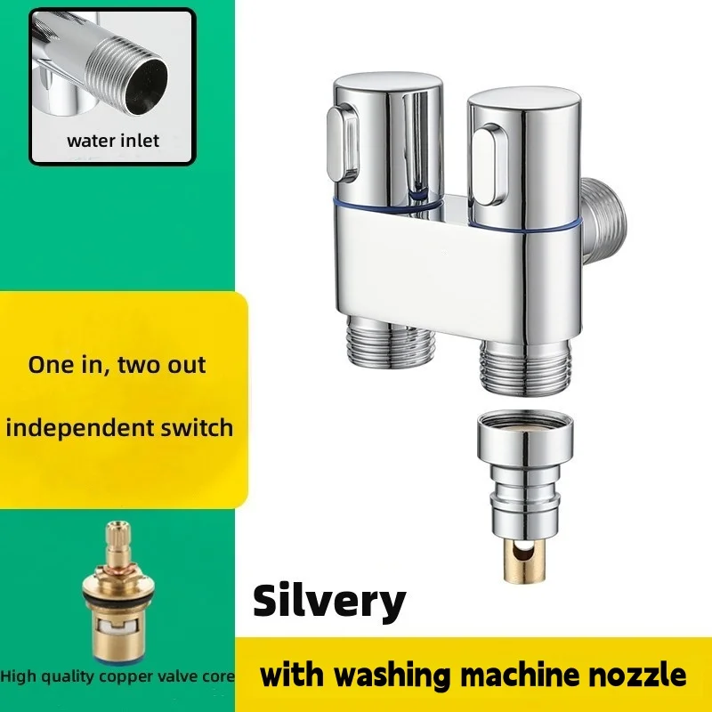 Washing Machine Faucet Automatic Water Stop Valve G1/2 Connector 1 In 2 Out Dual Control Valves for Bathroom Toilet Accessories: light green