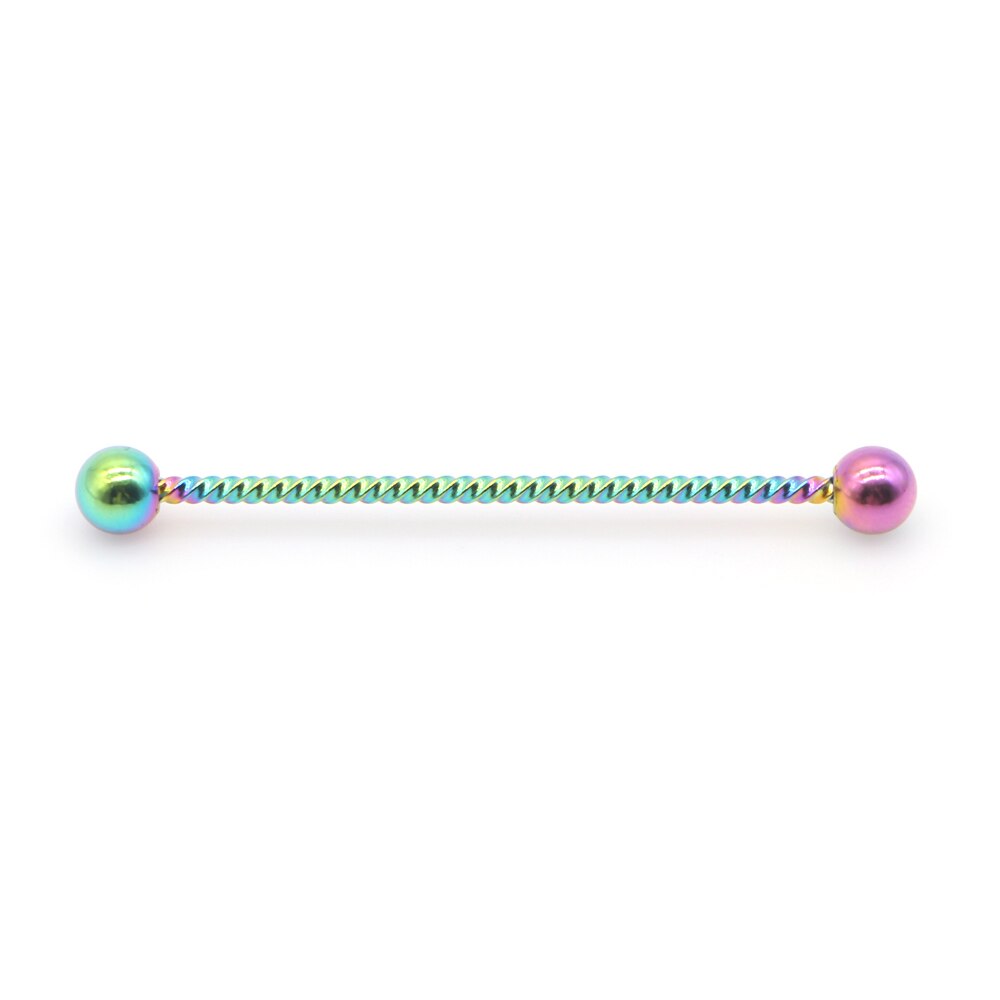 14G 1pc Stainless Steel Industrial Barbell Earrings Twisted Matte Rainbow Ear Cartilage Helix-Conch Piercing Jewelry: Style B-Multicolor