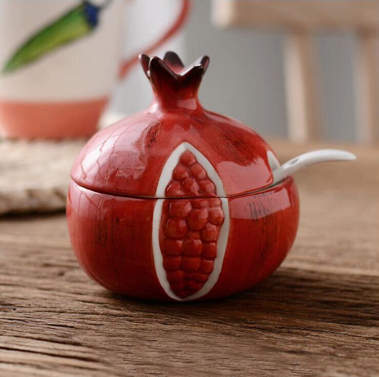 Botella de cerámica creativa para condimentos, tanque de almacenamiento con forma de fruta y melón, suministros de Decoración de cocina y , tazón de azúcar 08143: 8