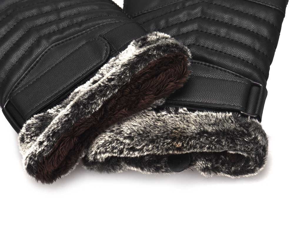 PU Leather Fur Gloves For Men Winter Autumn Warm Thermal Wool Fleece Snow Mittens Outdoor Five Finger Touch Screen Wrist Gloves