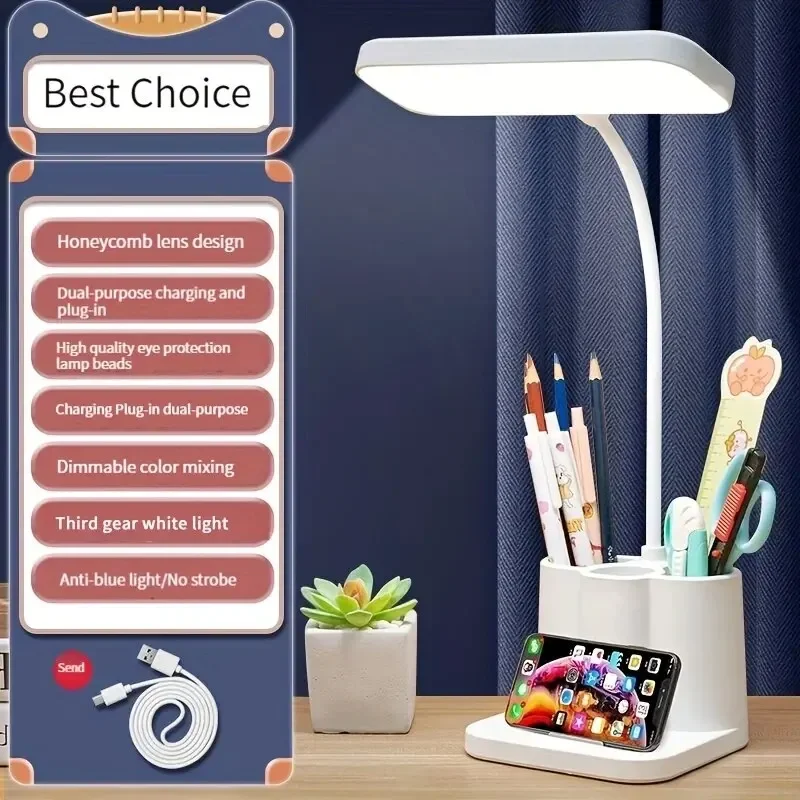 Led Bureaulamp 3-Tone Lichte Oogbescherming Nachtlampje Desktop Usb Opladen Leren Slaapzaal Slaapkamer Bed Lezen Nacht Ligh