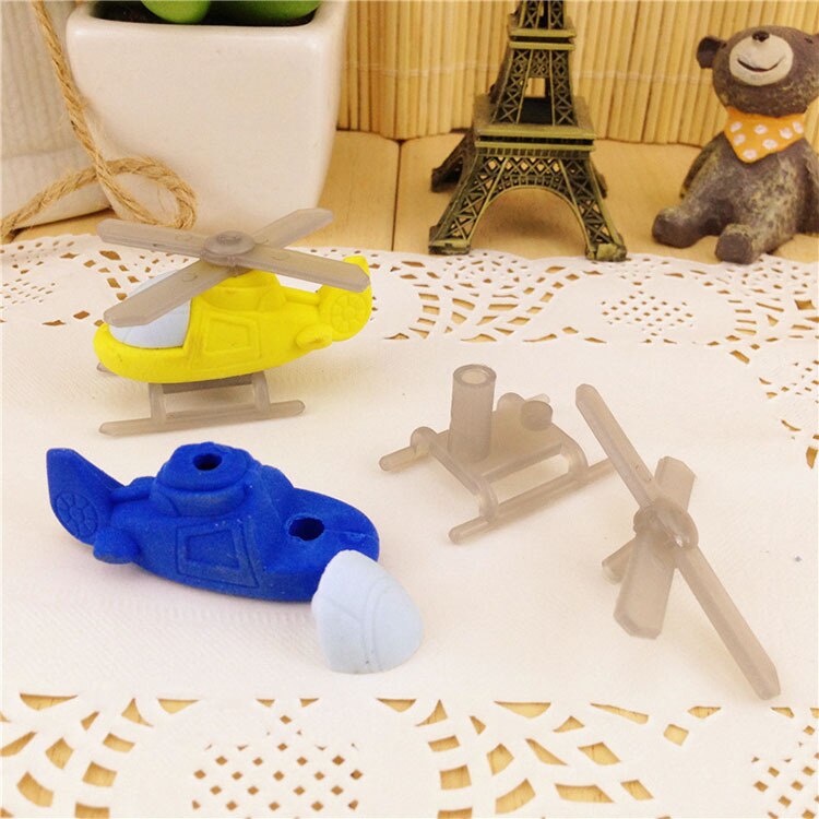 4 sztuk/partia nowość helikopter gumki, w kształcie samolotu chłopcy gumka jak akcesoria szkolne