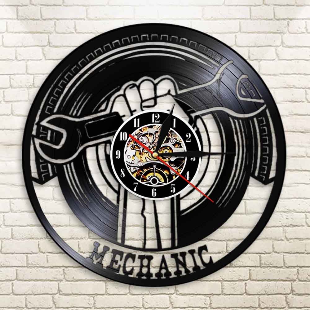 Garage Wrench Wall Decorative Wall Clock Modern Mechanic Tools Car Service Vinyl Record Wall Clock Best For Repairmen