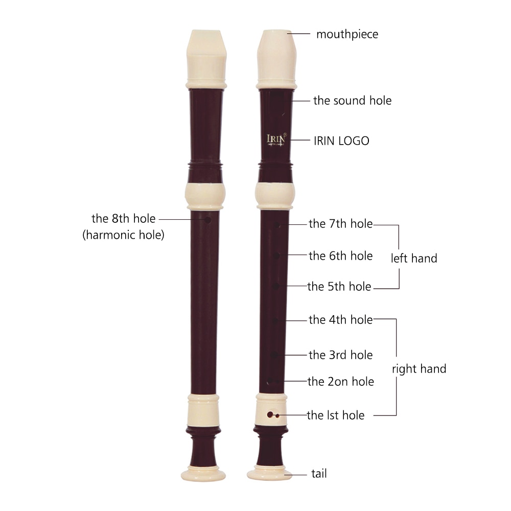 ABS Descant Recorder 8 Hole Baroque Style Recorders Instrument Detachable with Finger Rest and Carrying Bag