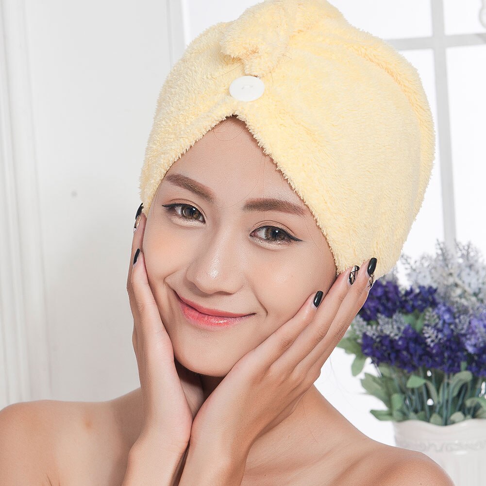 Koral fleece hår tørt håndklæde superabsorberende turban håndklæder wrap turban til kvinder hår badning indpakket hætte: Gul